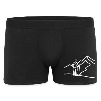 Minimalistischer Wanderer vor Bergpanorama - Männer Boxer Shorts - Schwarz - Vorne