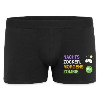 Nachts Zocker, morgens Zombie – Gamer Spruch - Männer Boxer Shorts - Schwarz - Vorne