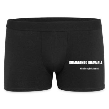 Kommando Krawall. Abteilung Eskalation. Pegelfest. - Männer Boxer Shorts - Schwarz - Vorne