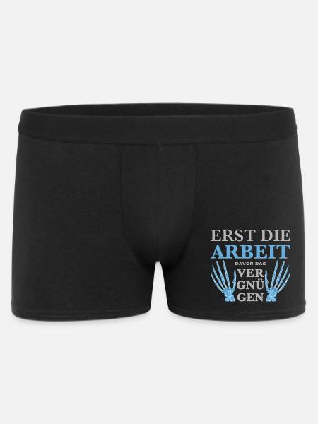 Erst die Arbeit, Zeichnung Hand, lustiger Spruch - Männer Boxer Shorts - Schwarz
