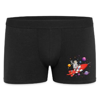 Der Astronaut und die rote Rakete im All. - Männer Boxer Shorts - Schwarz - Vorne