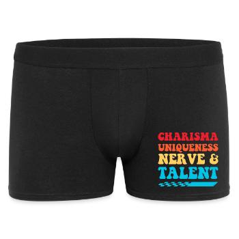 Charisma, Einzigartigkeit, Nerven & Talent - Männer Boxer Shorts - Schwarz - Vorne