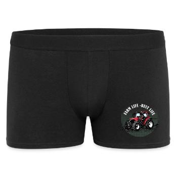Farm Life – Roter Traktor Vintage Spruch Geschenk - Männer Boxer Shorts - Schwarz - Vorne