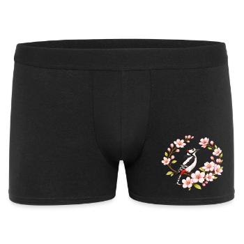 Great Spotted Woodpecker with Cherry Blossoms Spring Motif - Men's Boxer Shorts - black - Front