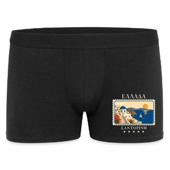 Griechenland Santorini Vintage Reisemarke - Männer Boxer Shorts - Schwarz - Vorne