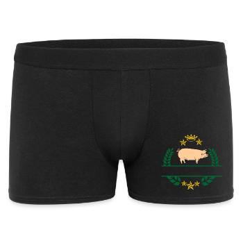 Pig in green laurel wreath with golden yellow crown - Men's Boxer Shorts - black - Front