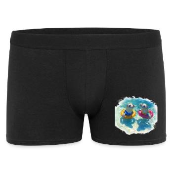 Fröhliche Seehunde mit Poolreifen - Männer Boxer Shorts - Schwarz - Vorne