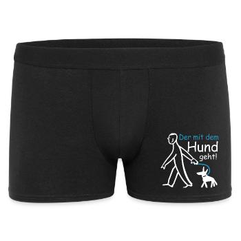Der mit dem Hund geht ! - Männer Boxer Shorts - Schwarz - Vorne