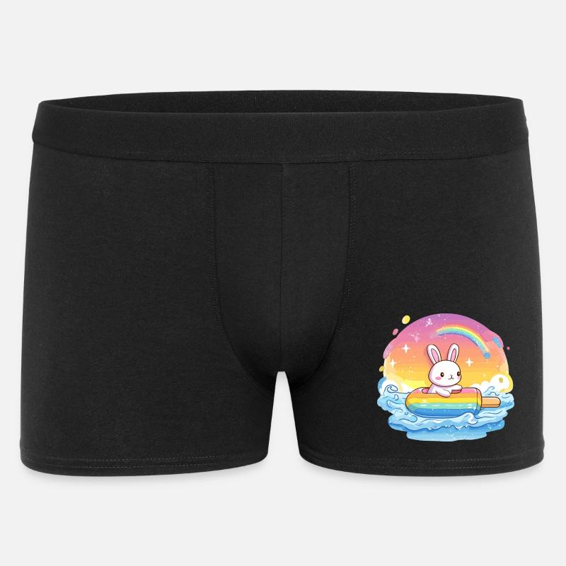 Kleines Bunny surft Regenbogenmeer - Männer Boxer Shorts - Schwarz