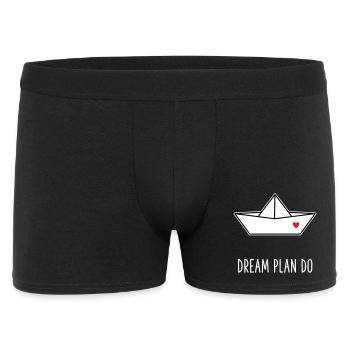 Dream Plan Do - Papierboot Schiffchen Herz - Männer Boxer Shorts - Schwarz - Vorne