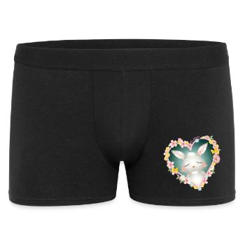 Cute white bunny dreams in blossom heart - Men's Boxer Shorts - black - Front