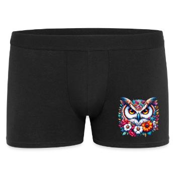 Owl decorated with flowers - Men's Boxer Shorts - black - Front