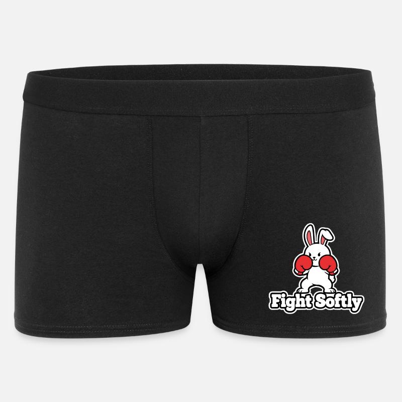 Kuschelbunny Boxkampf-Design Fight Softly - Männer Boxer Shorts - Schwarz