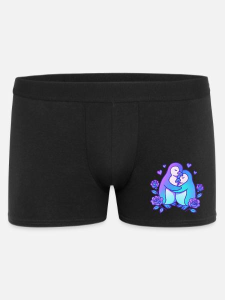 Liebesduo Pinguine im Rosengarten - Männer Boxer Shorts - Schwarz