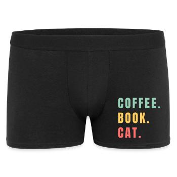COFFEE BOOK CAT - Männer Boxer Shorts - Schwarz - Vorne
