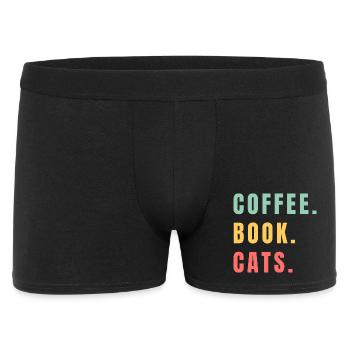 COFFEE BOOK CATS - Männer Boxer Shorts - Schwarz - Vorne
