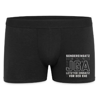  Sondereinsatz JGA – Letzter Einsatz vor der Ehe - Männer Boxer Shorts - Schwarz - Vorne