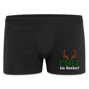 Chef im Revier - Jäger Design - Männer Boxer Shorts - Schwarz - Vorne