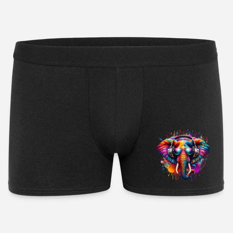 Bunter Elefant mit Kopfhörern - Männer Boxer Shorts - Schwarz