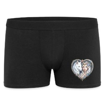Florale Wolfsfrau im Herzen - Männer Boxer Shorts - Schwarz - Vorne
