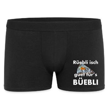 Rüebli isch guet fürs Büebli – Dialekt Spruch - Männer Boxer Shorts - Schwarz - Vorne