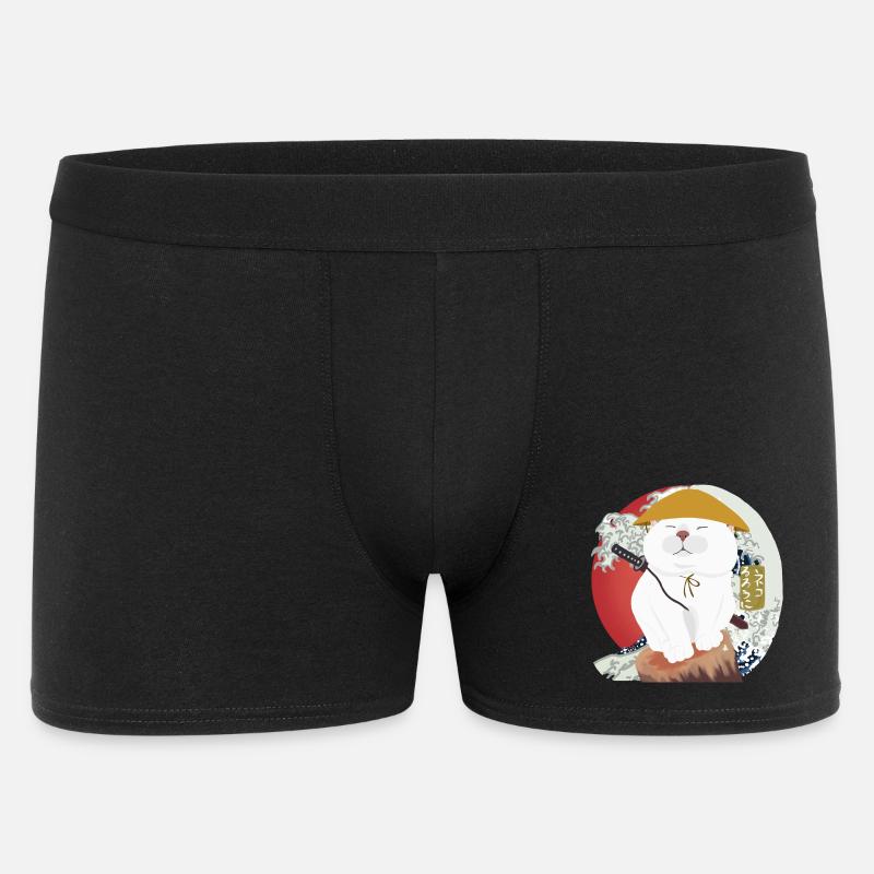 Chat samouraï assis sur le bois - Boxer Homme - noir