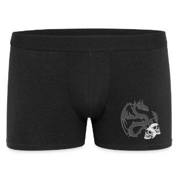Schädelmuster, asiatische Drachensilhouette - Männer Boxer Shorts - Schwarz - Vorne