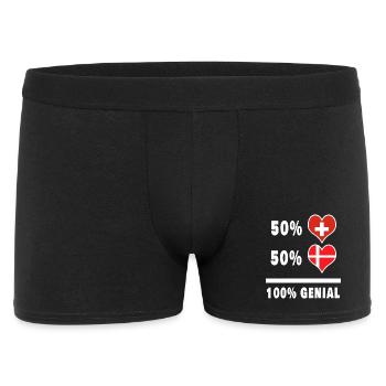 Dänemark und Schweiz 100% Genial Flagge - Männer Boxer Shorts - Schwarz - Vorne