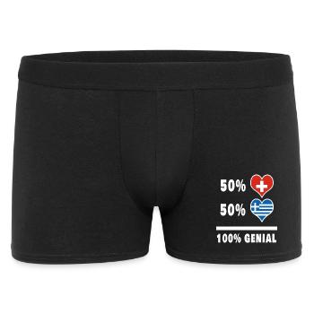 Griechenland und Schweiz 100% Genial Flagge - Männer Boxer Shorts - Schwarz - Vorne