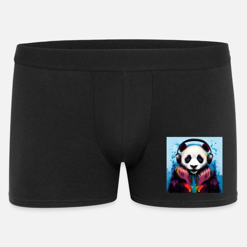 Panda mit Neon Kopfhörern - Männer Boxer Shorts - Schwarz