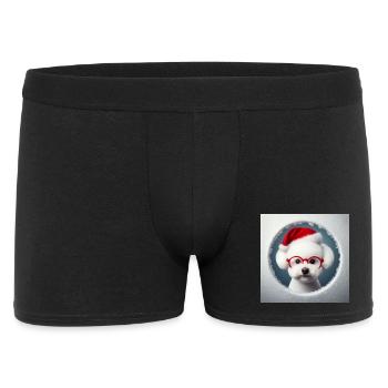 Bichon Frisé Hund als Weihnachtsmann - Männer Boxer Shorts - Schwarz - Vorne