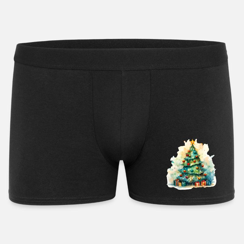 Aquarell Tannenbaum mit Geschenken - Männer Boxer Shorts - Schwarz