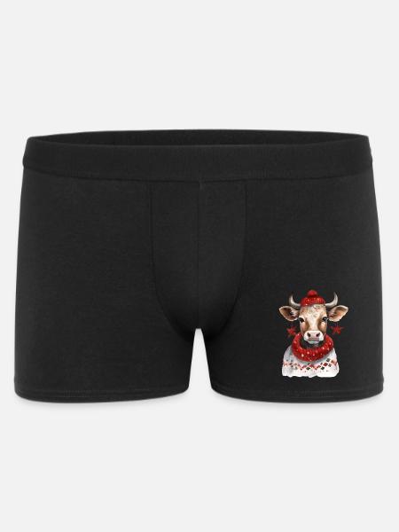 Winterkuh mit rotem Schal und Mütze - Männer Boxer Shorts - Schwarz