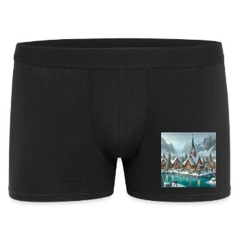 Skandinavisches Weihnachtsdorf - Männer Boxer Shorts - Schwarz - Vorne