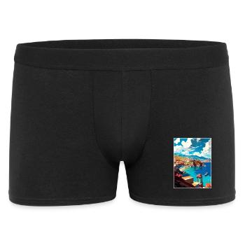 Küstendorf Kreta Griechenland Illustration Szene - Männer Boxer Shorts - Schwarz - Vorne