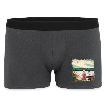 Woman sitting in boat by the water - Men's Boxer Shorts - charcoal grey - Front