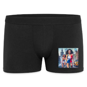 Two girls cycling in retro Warsaw - 80s style - Men's Boxer Shorts - black - Front