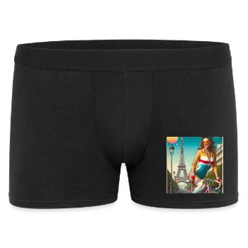 Belle jeune fille à vélo devant la tour Eiffel - Boxer Homme - noir - Devant