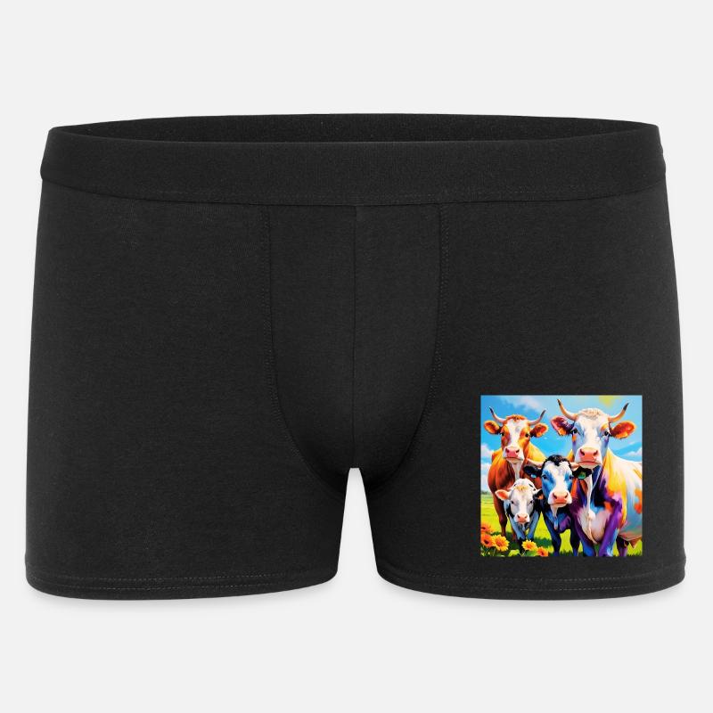 Lebendiges, farbenfrohes Kuhherden-Design - Männer Boxer Shorts - Schwarz