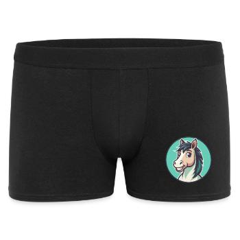 Pferd Kawaii Cartoon Figur Tier Haustier Gesicht - Männer Boxer Shorts - Schwarz - Vorne