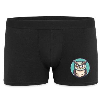 Eule Kawaii Cartoon Figur Tier Haustier Gesicht - Männer Boxer Shorts - Schwarz - Vorne