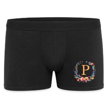 P Monogram, Couronne de fleurs, Personnalisable - Boxer Homme - noir - Devant