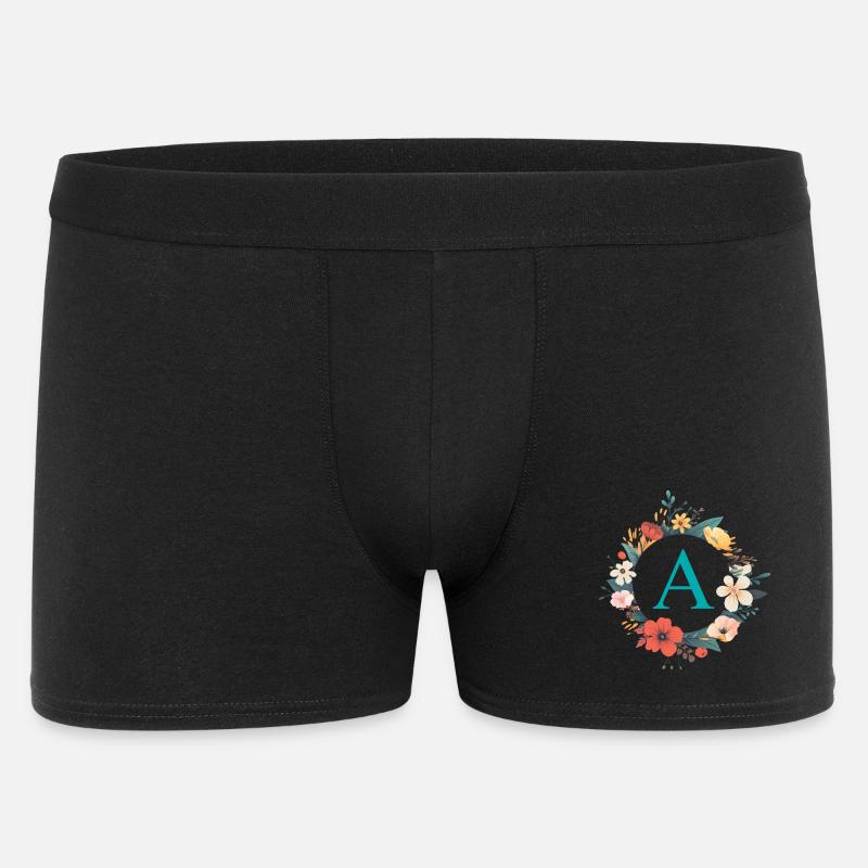 A Monogram, Flower Wreath, Personalizable - Men's Boxer Shorts - black