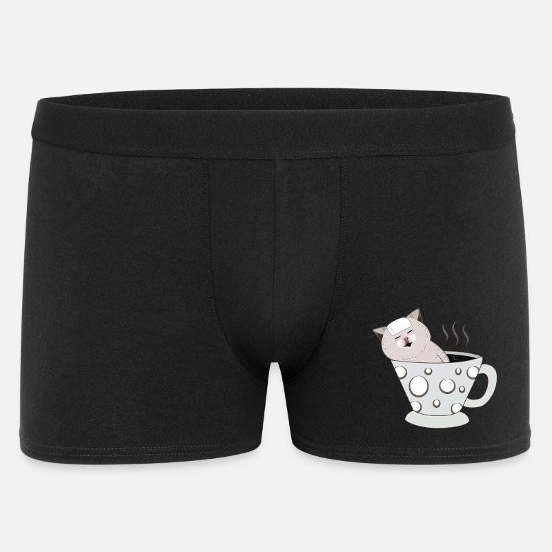 Kätzchen, das sich in einer dampfenden Polkadot-Teetasse entspannt - Männer Boxer Shorts - Schwarz