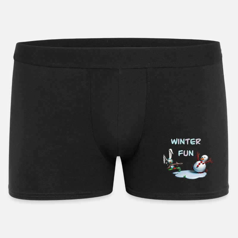 Winterspaß: Hase und Schneemann - Männer Boxer Shorts - Schwarz