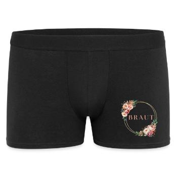 Team Braut! Blumenkranz Personalisierbar - Männer Boxer Shorts - Schwarz - Vorne