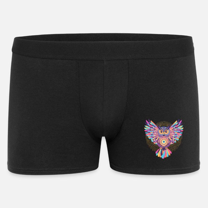 Regenbogenmandala-Eule - Männer Boxer Shorts - Schwarz