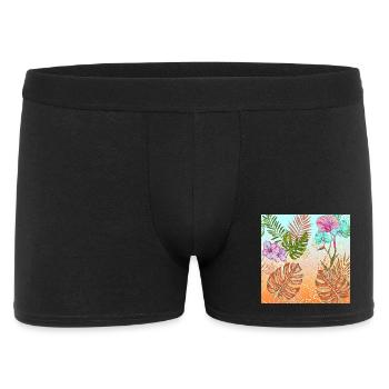 Monstera Tropisches Blumen und Blätter Muster - Männer Boxer Shorts - Schwarz - Vorne