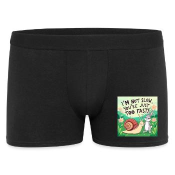 Ein Hase und eine Schnecke "Slow and Fast" - Männer Boxer Shorts - Schwarz - Vorne