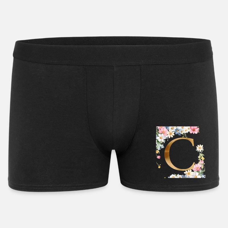 C Monogram, Floral, Customizable - Men's Boxer Shorts - black